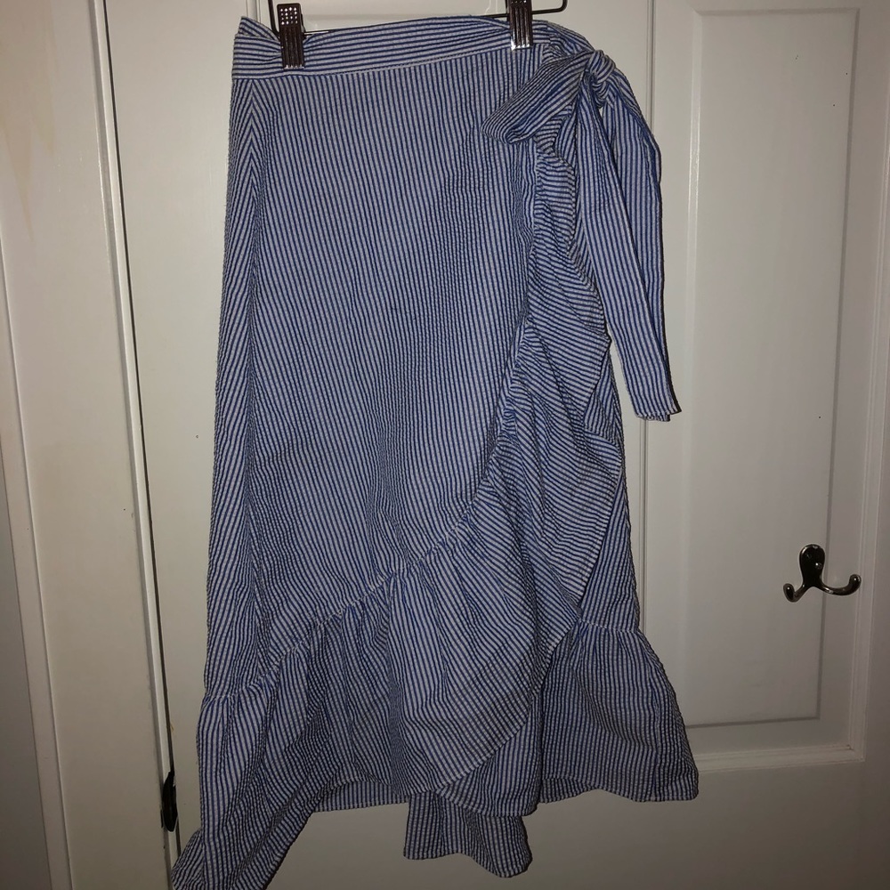 Wrap Seersucker Midi Skirt